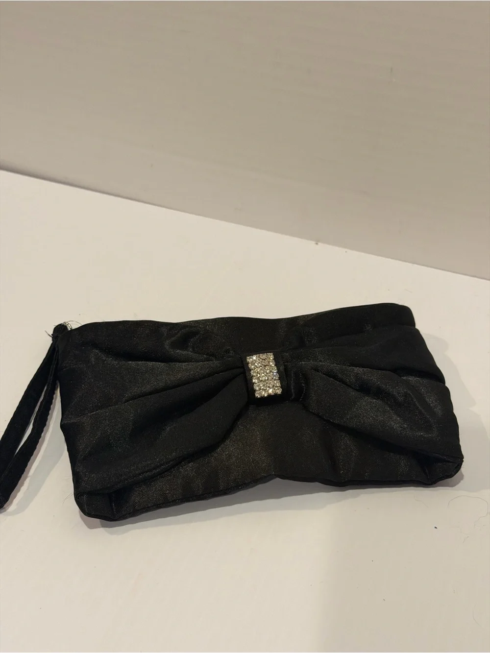 Vtg Black Evening Bag Zipper Top Jeweled Detail NWT 7 1/2” X 5”